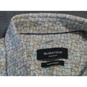 BUGATCHI Classic Comfort Stretch Geometric Print Button Down‎ Shirt Mens Large